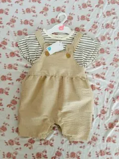 くま耳オーバーオール ボーダーT セットコーデ　90cm