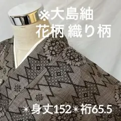 YK-957大島紬 花柄 織り柄 正絹 広衿 袷