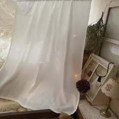 ナチュラルホワイトリネンஐ⋆*100%ஐ⋆*ドイリー 付きカーテンஐ