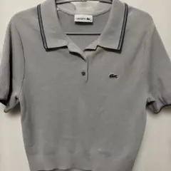 LACOSTE リブ編み 半袖ポロシャツ グレー