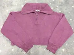 WEGOジッパー付きクロップドニットフリーサイズピンク丈短め長袖無地セーター