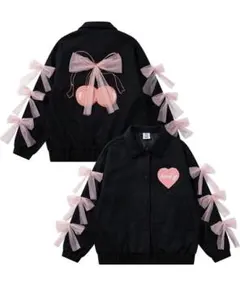 新品タグ付き♥HOOKチェリー柄リボンベロアブルゾンコート