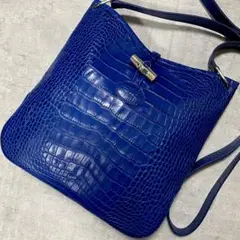 超希少✨美品✨ロンシャン ショルダーバッグ クロコ型押し サコッシュ ブルー