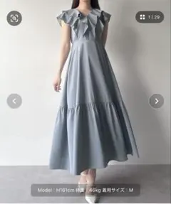 Fitmore 袖リボンジャガードワンピース 水色 - メルカリ