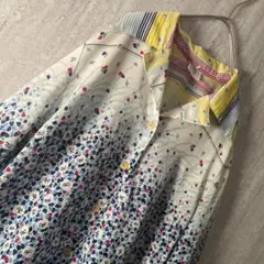 ヴィンテージ ブラウス レトロ 花柄 総柄 アンティーク ホワイト 水色