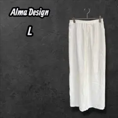 ★【アルマデザイン】ロングスカート シンプル ウエストゴム 白 ホワイト L