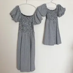 【親子リンク、2枚セット】チェック柄 半袖ワンピース 170cm 110cm