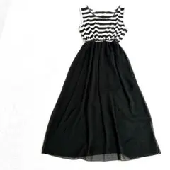 ノースリーブワンピース ボーダー柄 切り替え シアー 裏地有 薄手 カジュアル