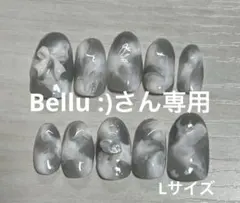 03ネイルチップ　グレーマーブル　 リボンネイル　押し活ネイル　ニュアンスネイル