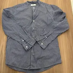 417 EDIFICE ストライプ 長袖 バンドカラーシャツ　M メンズ