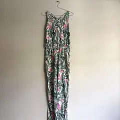 【美品】花柄ノースリーブオールインワン　ハワイ　ボタニカル