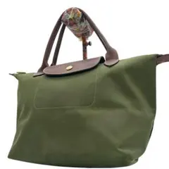 良品　ロンシャン　プリアージュ　トートバッグ　ナイロン　カーキ　ロゴ　肩掛け◎