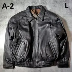 美品✨90s A-2 フライトジャケット　黒　レザー 短丈　羊革　裏地総柄　L