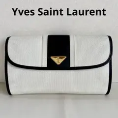 【美品】【イヴ・サンローラン】クラッチバッグ セカンド ロゴ PVCレザー