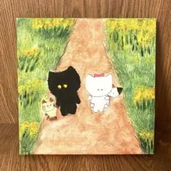 猫の絵 ネコの絵 手描きイラスト「僕もおんぶ」