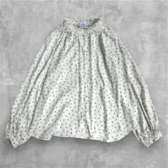 鎌倉シャツ×ViSコラボ 幾何学柄 スタンドフリルブラウス ドット ホワイト M