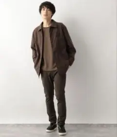 GLOBALWORK ATライトシャツブルゾン Lサイズブラウン コットン混紡