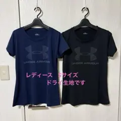 アンダーアーマー　Tシャツ レディースSサイズ　トレーニングジムランドライ黒紺のサムネイル