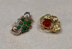 天然石ヴィンテージブローチ 2点セット