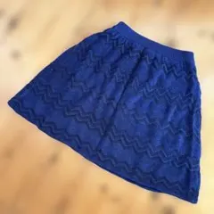 LEPSIM ネイビー 波模様 ニットフレアスカート