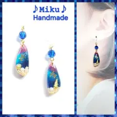 No.1481-E　海☆亀(ホヌ)☆星の砂☆レジン☆ピアス・イヤリング(G) No.1481-D 海☆亀(ホヌ)☆星の砂☆レジン☆ピアス・イヤリング(G