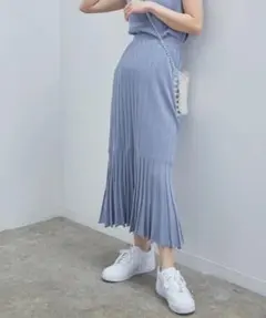 新品☆vis☆ラメニットリブマーメイドスカート☆くすみブルー