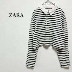 【ZARA/ザラ】長袖ポロシャツ ボーダー クロップド丈 大人カジュアル M-L
