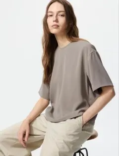 【新品】 UNIQLO ドレープTブラウス 半袖 カーキ M