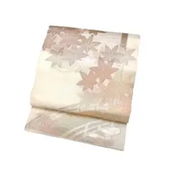 美品 正絹 二部式 作り帯 夏物 袋帯 涼やかな流水に四季の草花 優美な 