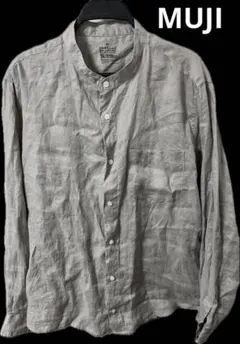 リネン グレー バンドカラーシャツ XL