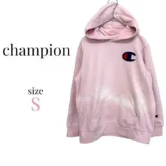 チャンピオン【S】長袖パーカー トレーナー ビックロゴ 刺繍 ピンク 古着 長袖
