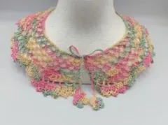 レースのつけ襟　カラフルA　スカラップ　花モチーフ　レース編み　ハンドメイド