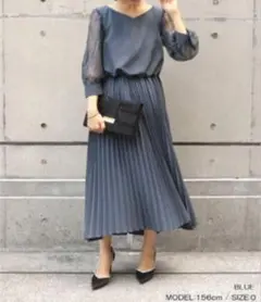 レースプリーツワンピース　RANDA ブルー