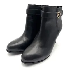 極美品✨トリーバーチ ショートブーツ 金ロゴ ヒール サイドジップ 黒 24.5