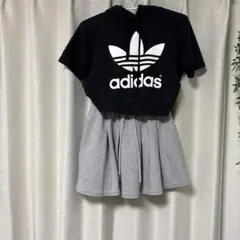 adidas アディダス 半袖 ショート丈 パーカー クロップド トレフォイル黒