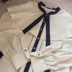 REDYAZELレディアゼル リボンブラウス ケープ風バイカラー長袖 ベージュ