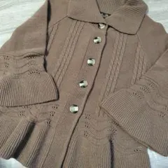 【美品】フレアブラウン ケーブルニットカーディガン