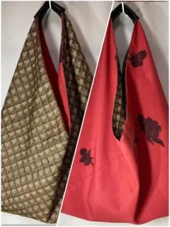 大島紬×小紋柄着物リバーシブル三角バッグハンドメイド804