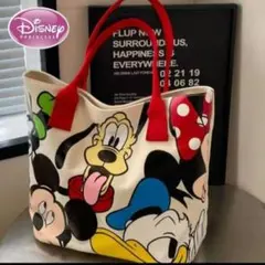 Disney　ミッキー＆ドナルドキャンバストートバッグ　レッド