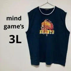 マインドゲームズ メンズ タンクトップ ロゴT 紺 ネイビー 綿 大きめ 3L