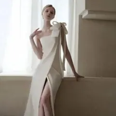 【4/5限定値下げ】リボン　ワンショルダー　二次会ドレス　前撮りドレス