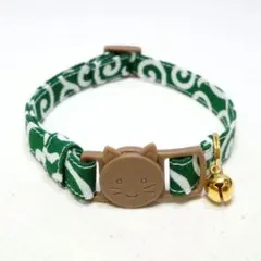 緑唐草模様茶バックル 軽量猫首輪