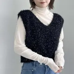 ニットボレロ ブラック ラメフェザーニットベスト　タグ付き　2way アルシーヴ