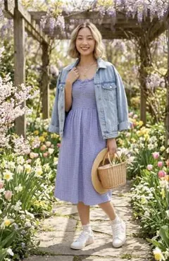 H&M ギンガム キャミワンピ L 春夏 体型カバー 美品