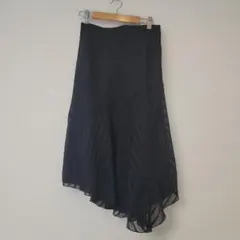 ブラック シフォン フレアスカートアシンメトリースカート