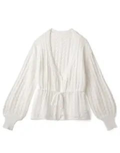 ドロンストリボン透かし編みカーディガン　アイボリー