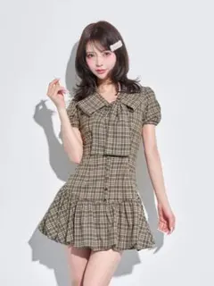 Darich ビックリボンバルーンチェックミニワンピース