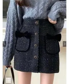 インパン裏地付きツイードリボン台形ミニスカート[ac1977]☆匿名