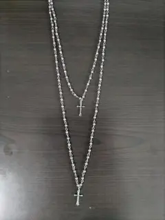 シルバー ピンク 2連 クロスネックレス