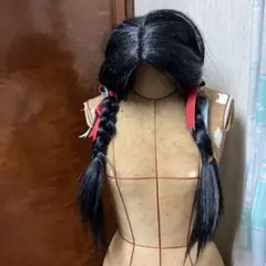 黒の二つ編みウィッグ（赤白リボン付き）